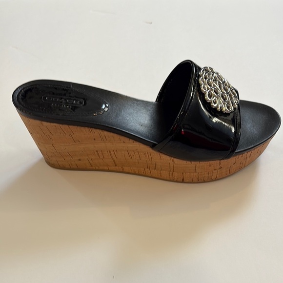 Coach Judith Patent Leather Cork Wedge Slide with Silver Accents by size 9.5 B - Picture 6 of 11